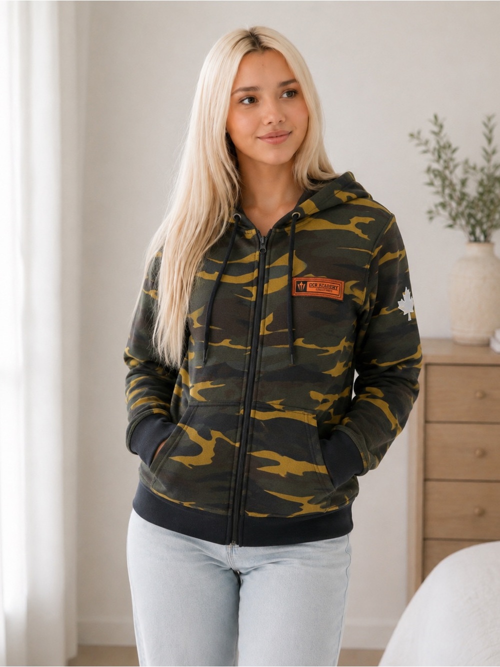 Women’s Camo Zip-Up Hoodie - Olive Green